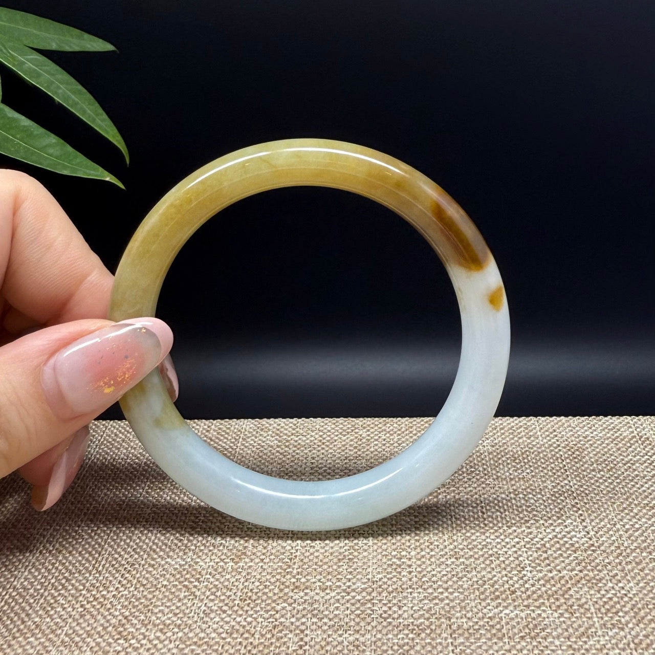 Genuine Burmese Yellow Green Jade Jadeite Bangle Bracelet ( 55.4mm )