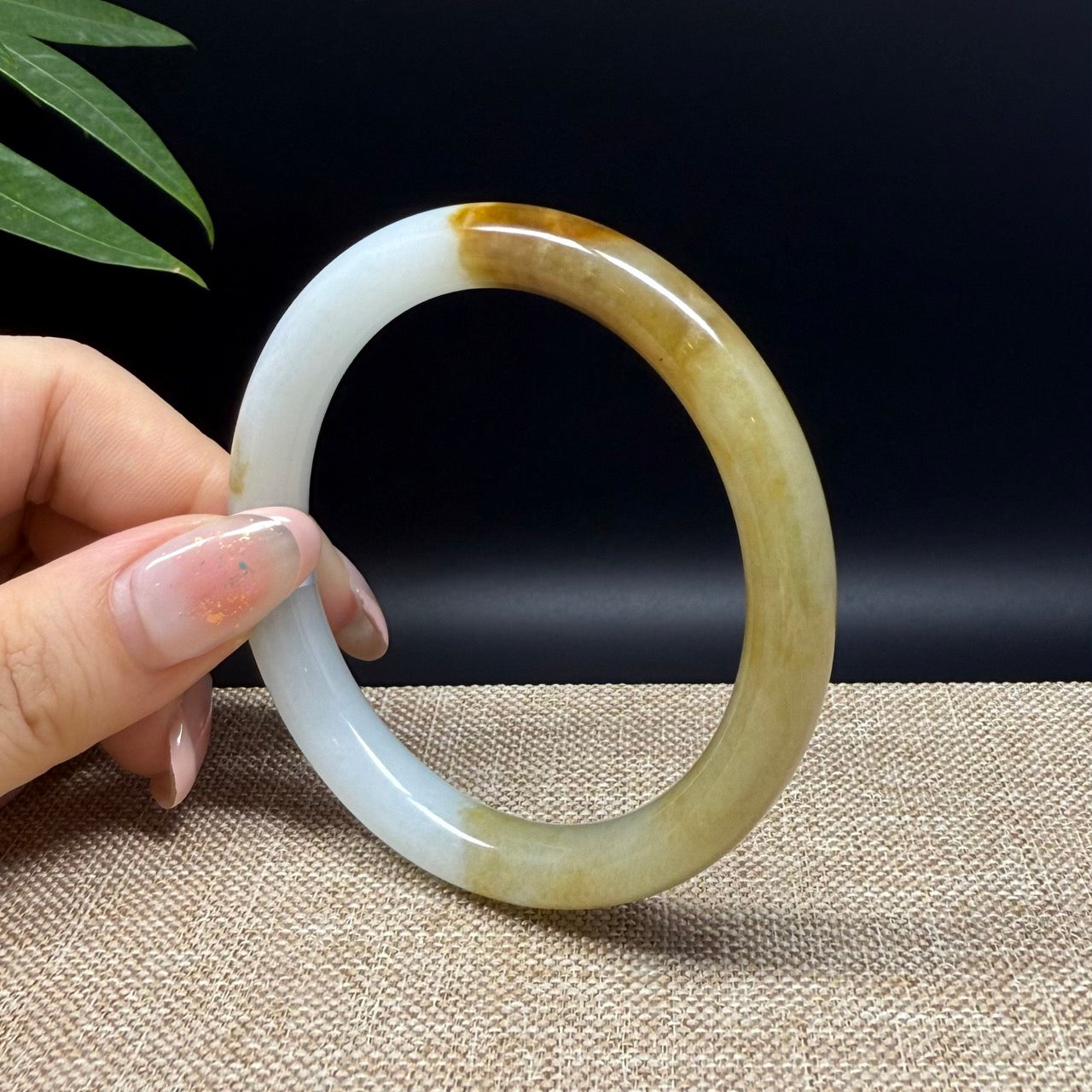 Genuine Burmese Yellow Green Jade Jadeite Bangle Bracelet ( 55.4mm )