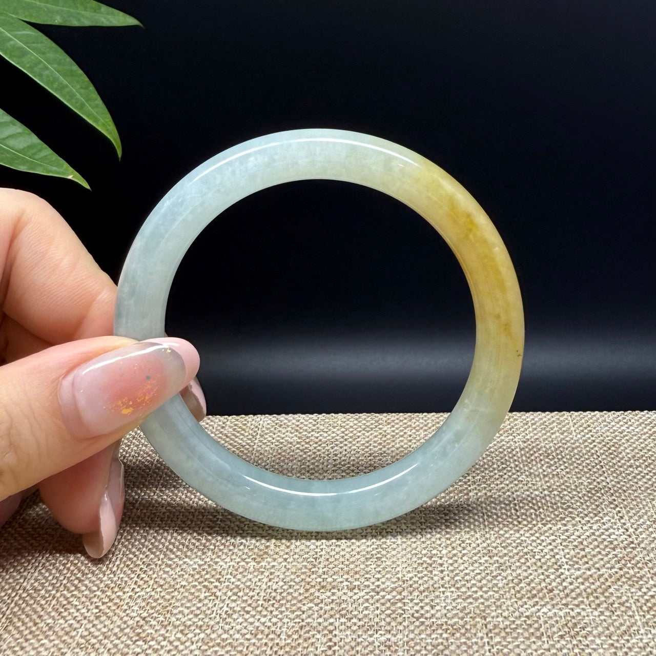 Genuine Burmese Yellow Green Jade Jadeite Bangle Bracelet ( 53.2mm )