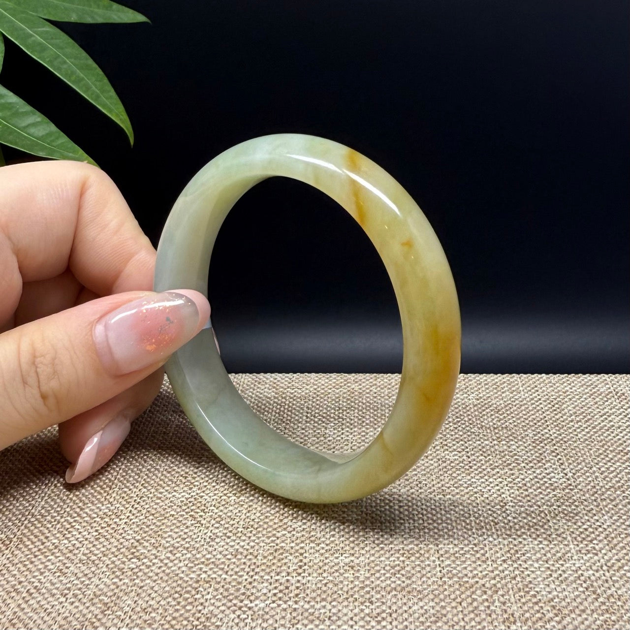 Genuine Burmese Yellow Green Jade Jadeite Bangle Bracelet ( 52.7mm )