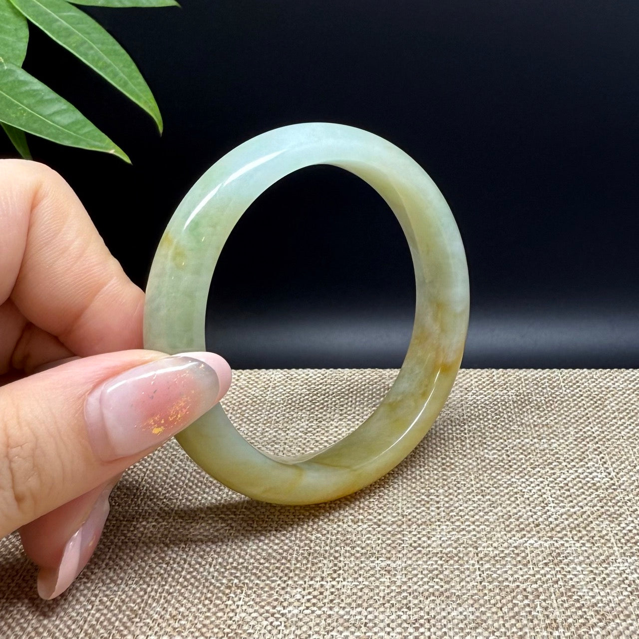 Genuine Burmese Yellow Green Jade Jadeite Bangle Bracelet ( 52.7mm )