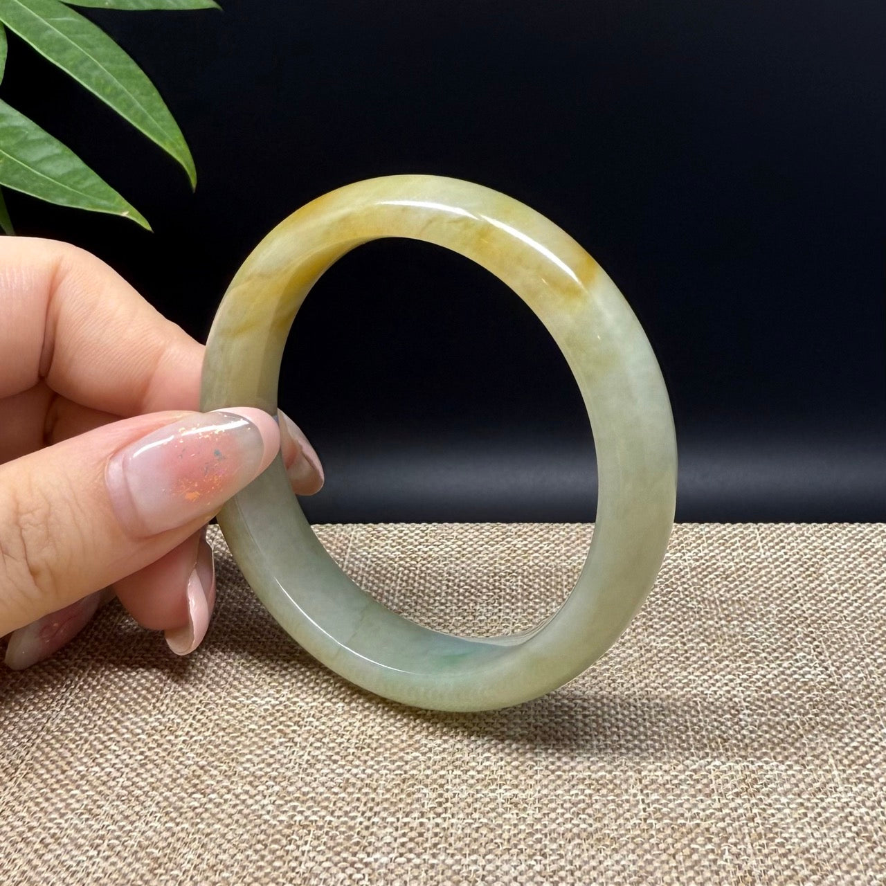 Genuine Burmese Yellow Green Jade Jadeite Bangle Bracelet ( 52.7mm )