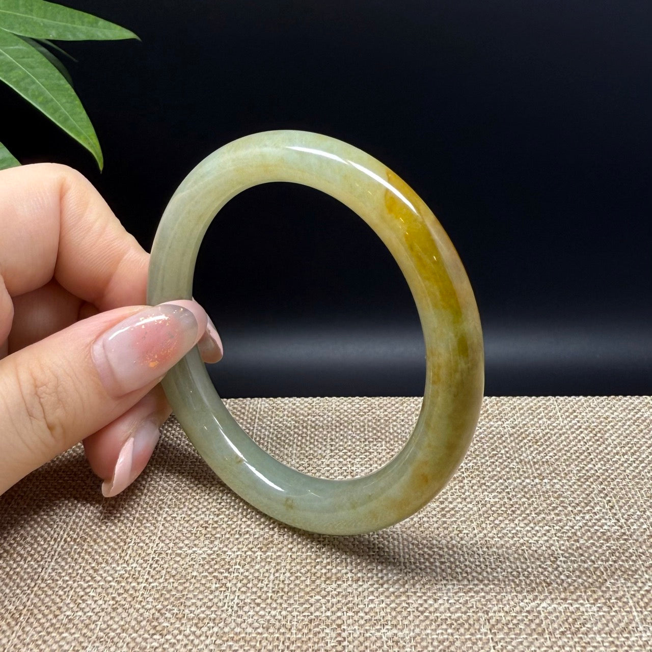 Genuine Burmese Yellow Green Jade Jadeite Bangle Bracelet ( 53.3mm )