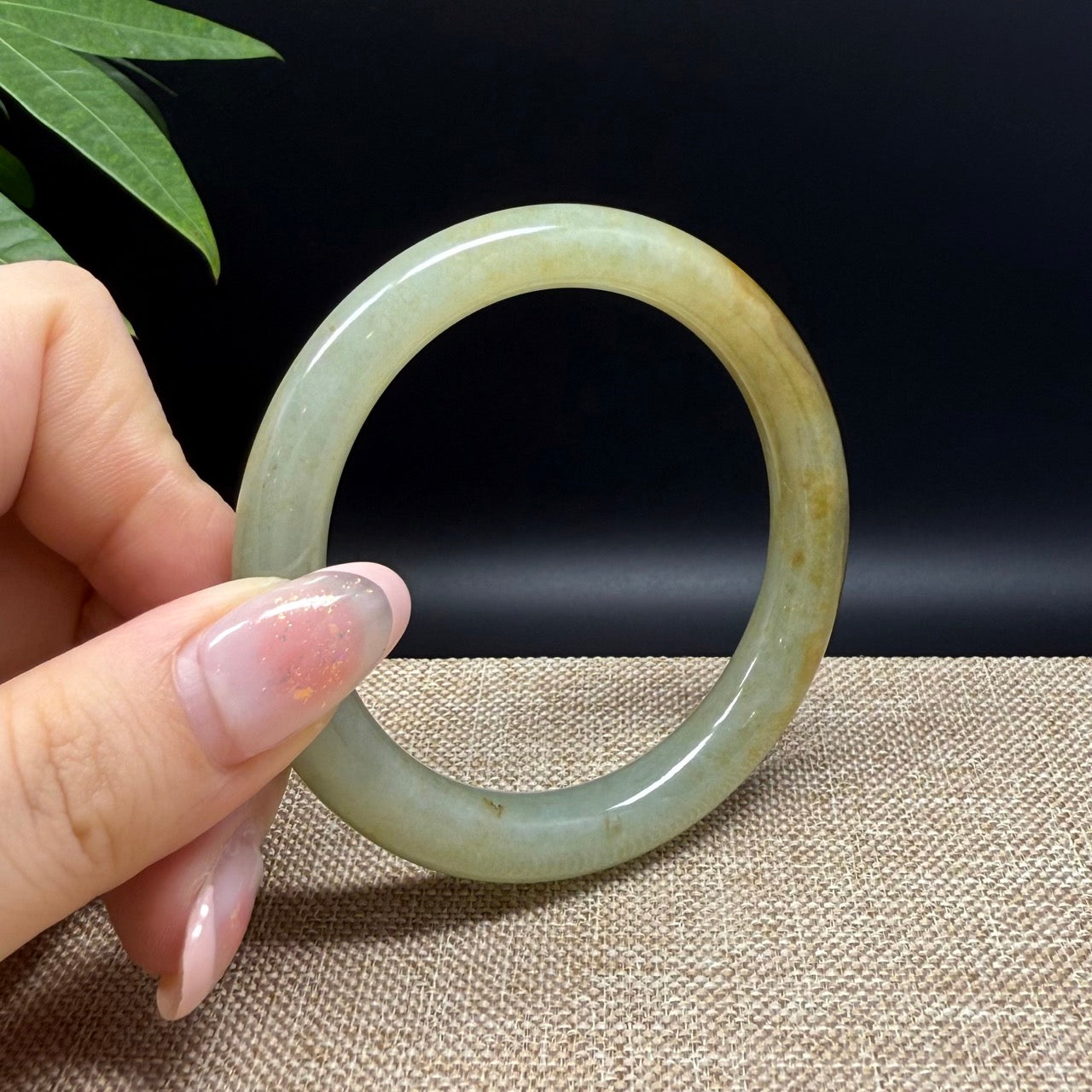 Genuine Burmese Yellow Green Jade Jadeite Bangle Bracelet ( 53.3mm )