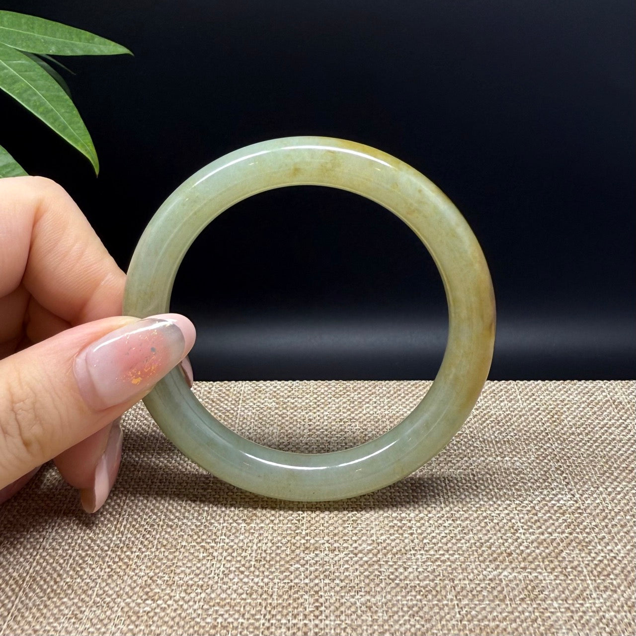 Genuine Burmese Yellow Green Jade Jadeite Bangle Bracelet ( 53.3mm )