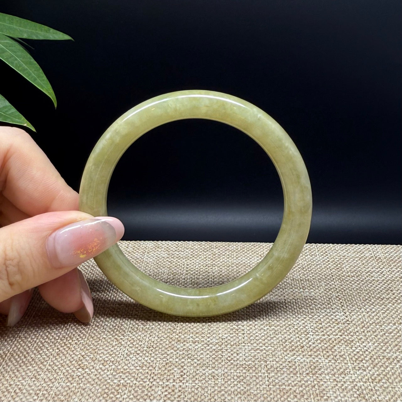 Genuine Burmese Yellow Green Jade Jadeite Bangle Bracelet ( 54.5mm )