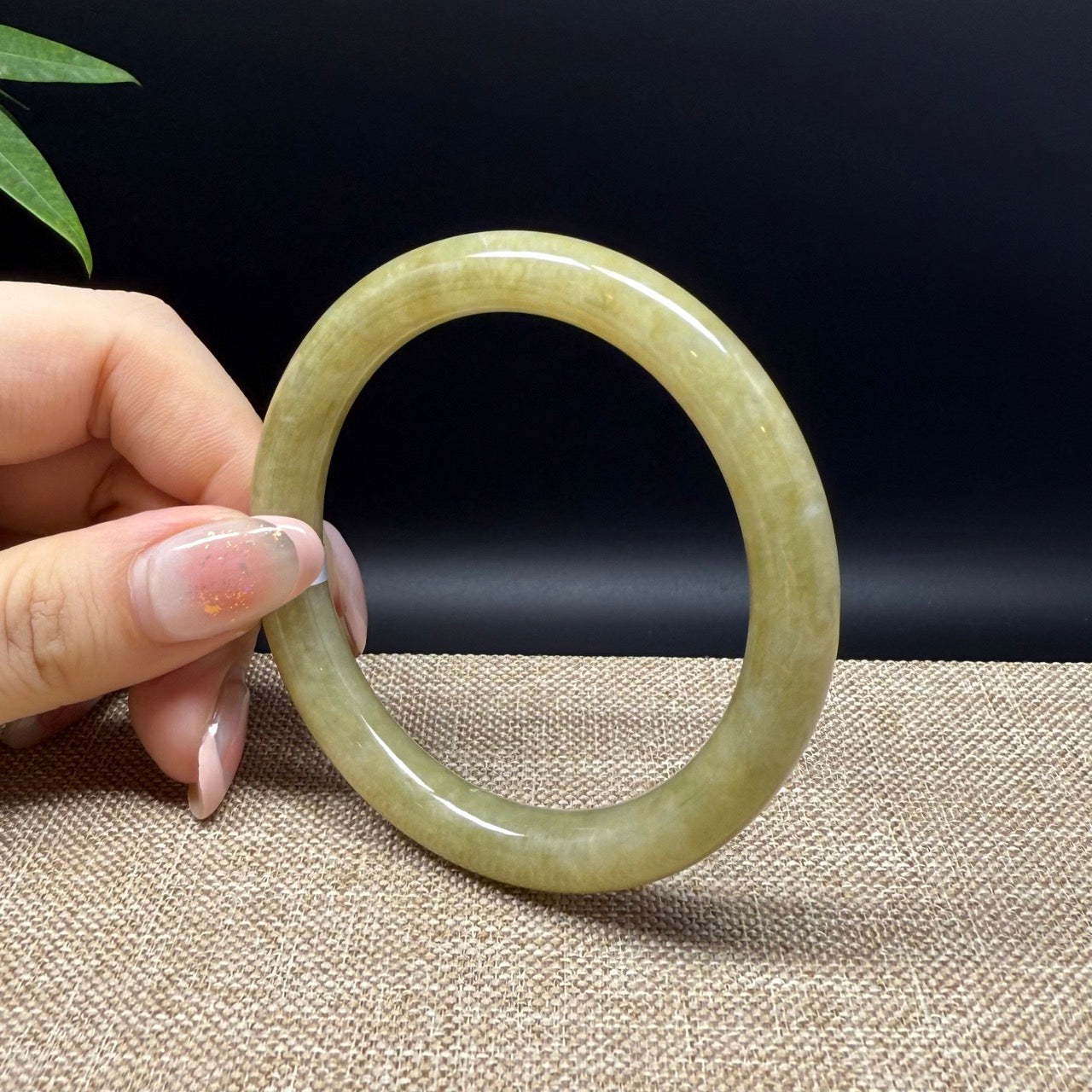 Genuine Burmese Yellow Green Jade Jadeite Bangle Bracelet ( 54.5mm )