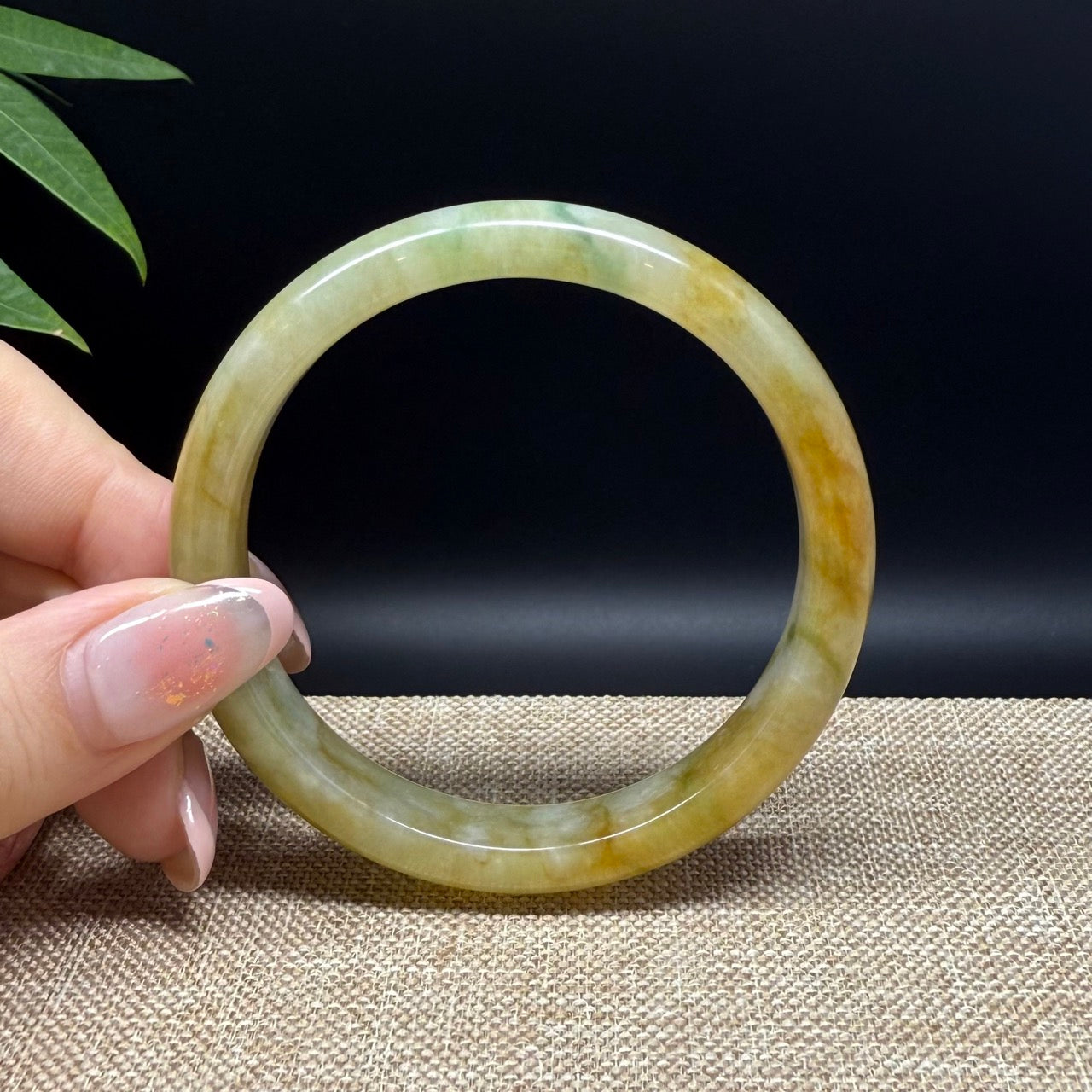 Genuine Burmese Yellow Green Jade Jadeite Bangle Bracelet ( 57.7mm )