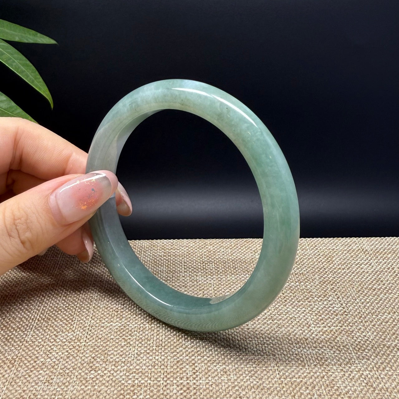 Genuine Burmese Oil Green Jade Jadeite Bangle Bracelet ( 58.9mm )