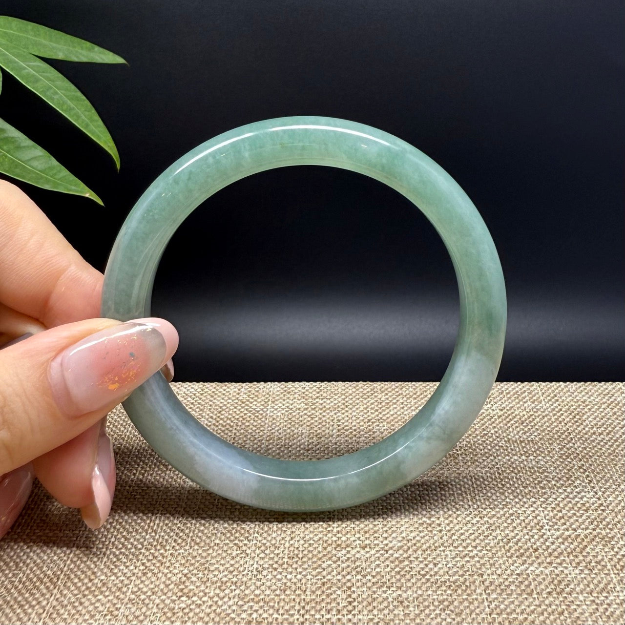 Genuine Burmese Oil Green Jade Jadeite Bangle Bracelet ( 58.9mm )