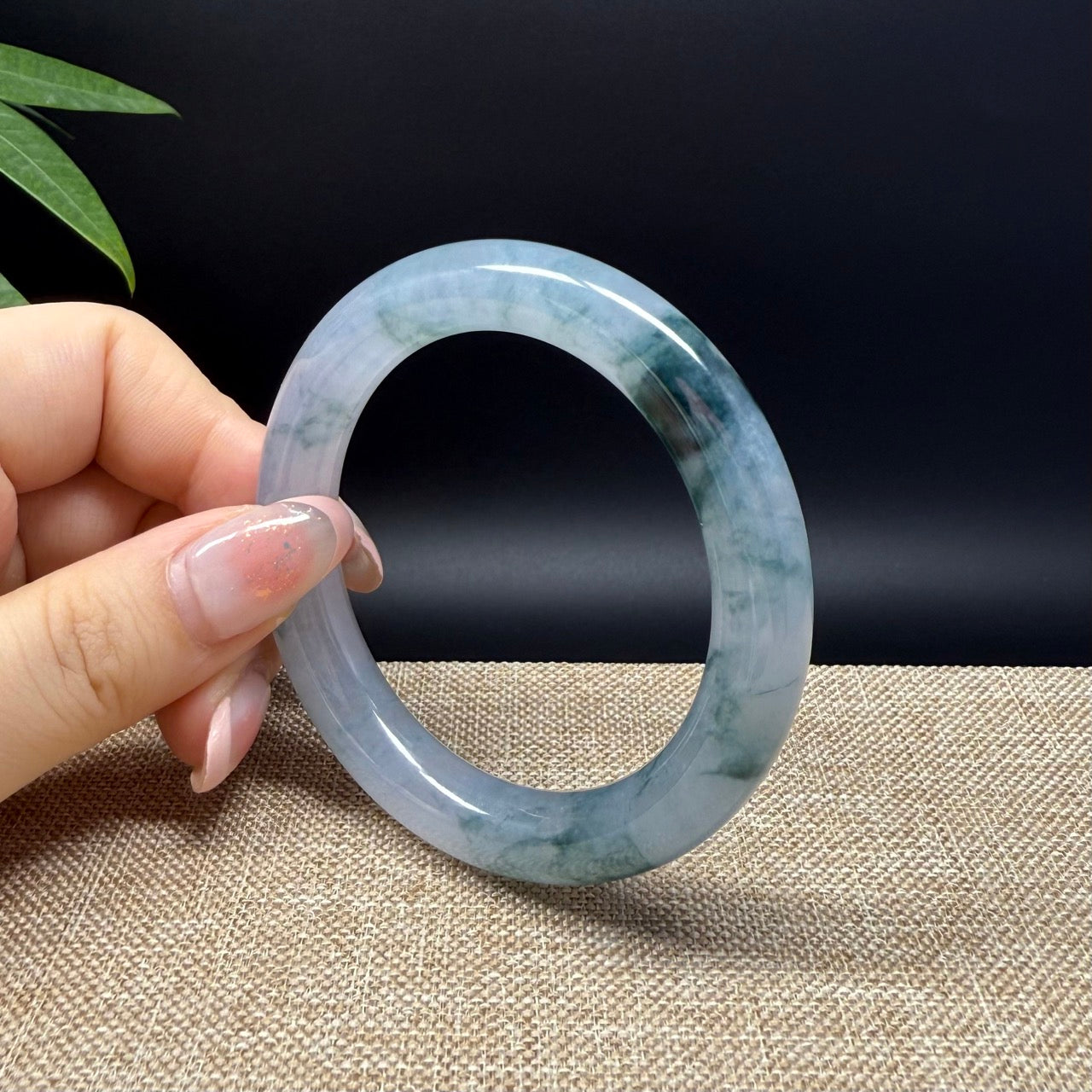 Genuine Burmese Icy Blue Green Jade Jadeite Bangle Bracelet ( 52.5mm )