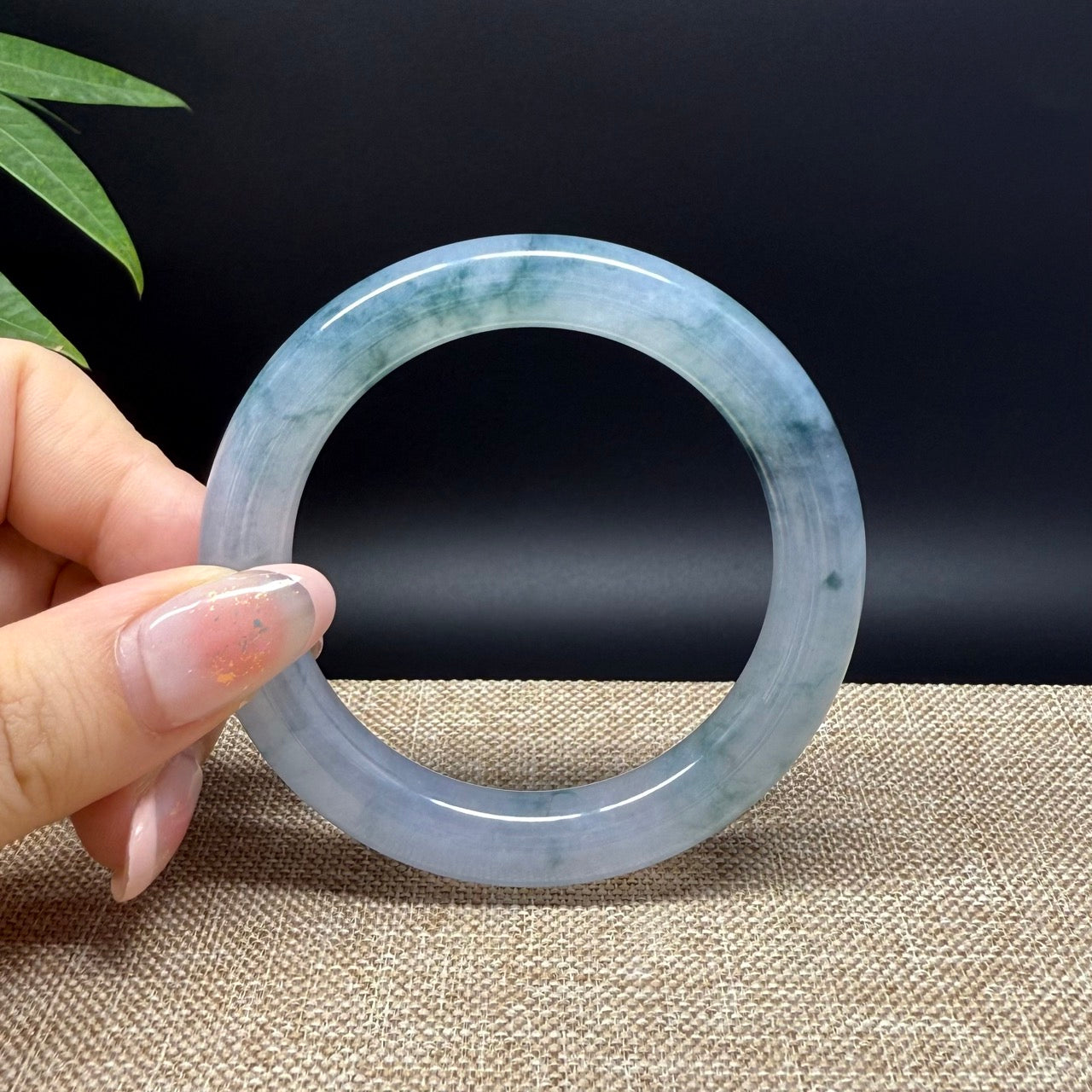 Genuine Burmese Icy Blue Green Jade Jadeite Bangle Bracelet ( 52.5mm )