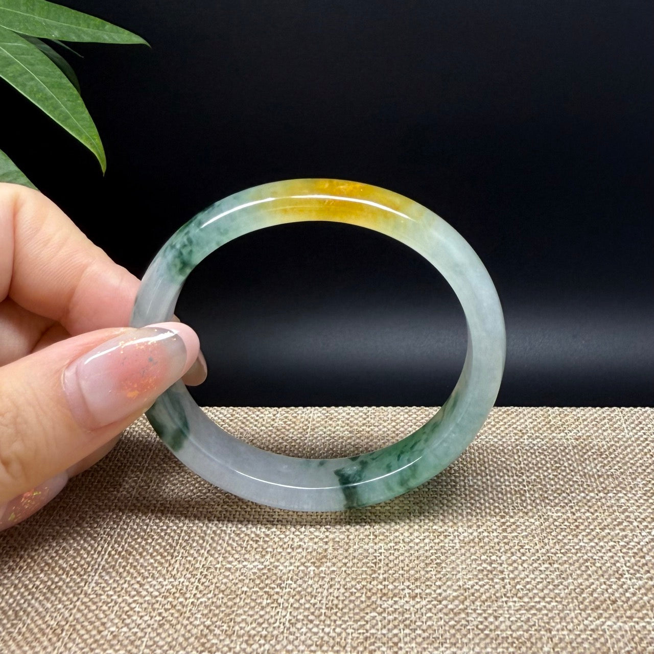 Genuine Burmese Icy Yellow Green Jade Jadeite Bangle Bracelet ( 53.2*46.5mm )