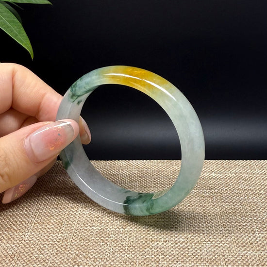 Genuine Burmese Icy Yellow Green Jade Jadeite Bangle Bracelet ( 53.2*46.5mm )