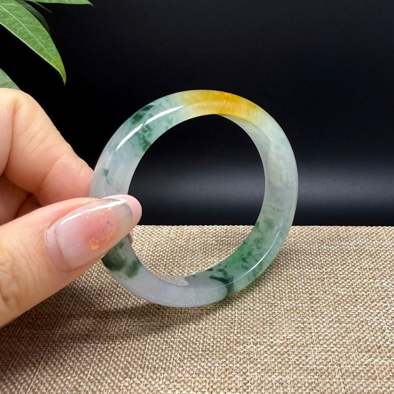 Genuine Burmese Icy Yellow Green Jade Jadeite Bangle Bracelet ( 53.2*46.5mm )