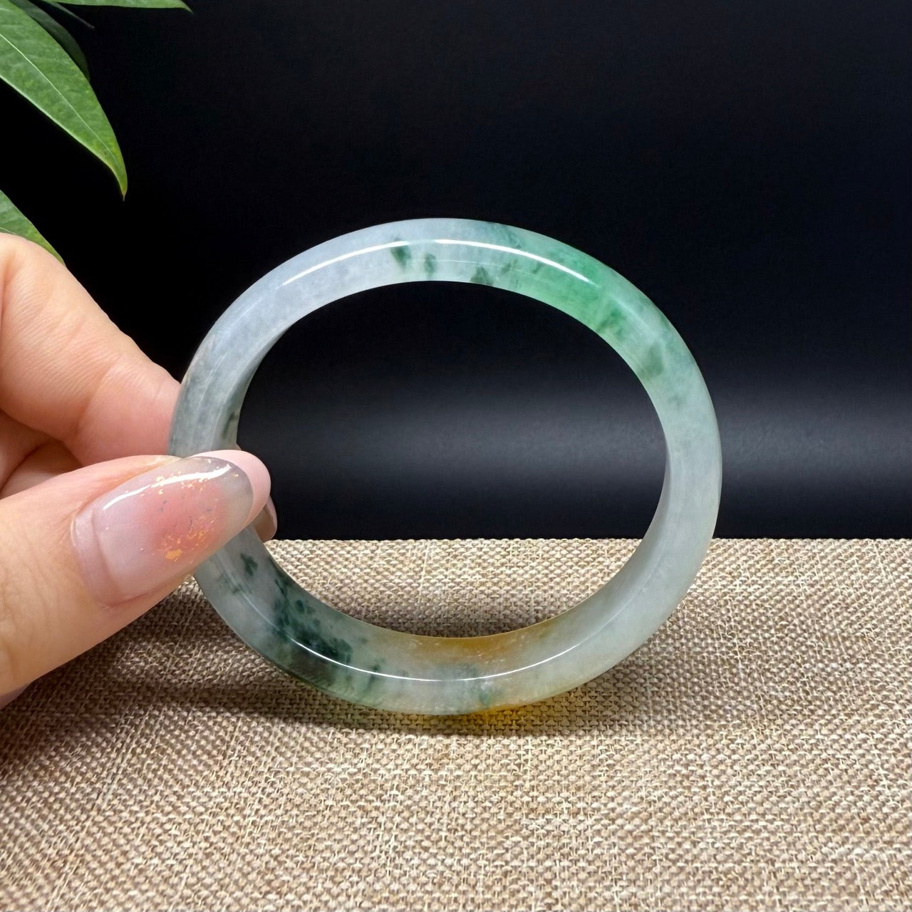 Genuine Burmese Icy Yellow Green Jade Jadeite Bangle Bracelet ( 53.2*46.5mm )