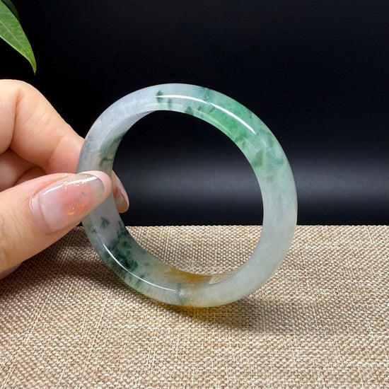 Genuine Burmese Icy Yellow Green Jade Jadeite Bangle Bracelet ( 53.2*46.5mm )