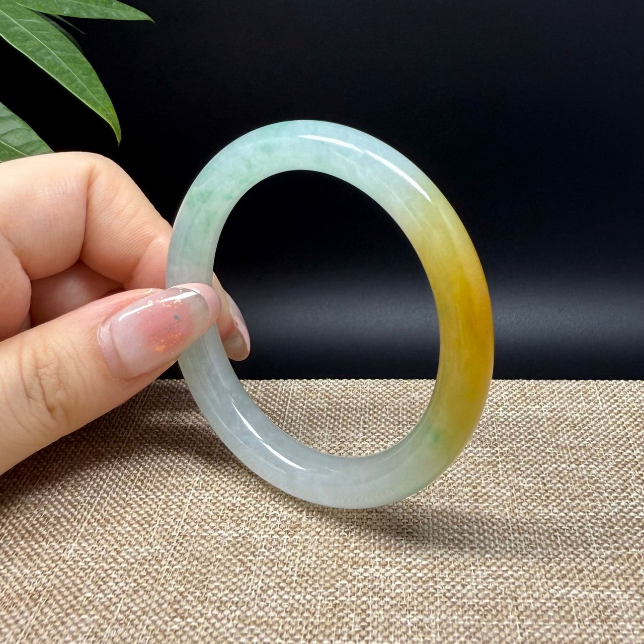 Genuine Burmese Icy Yellow Green Jade Jadeite Bangle Bracelet ( 50.8mm )