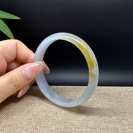 Genuine Burmese Yellow Green lavender Jade Jadeite Bangle Bracelet ( 58.4mm )