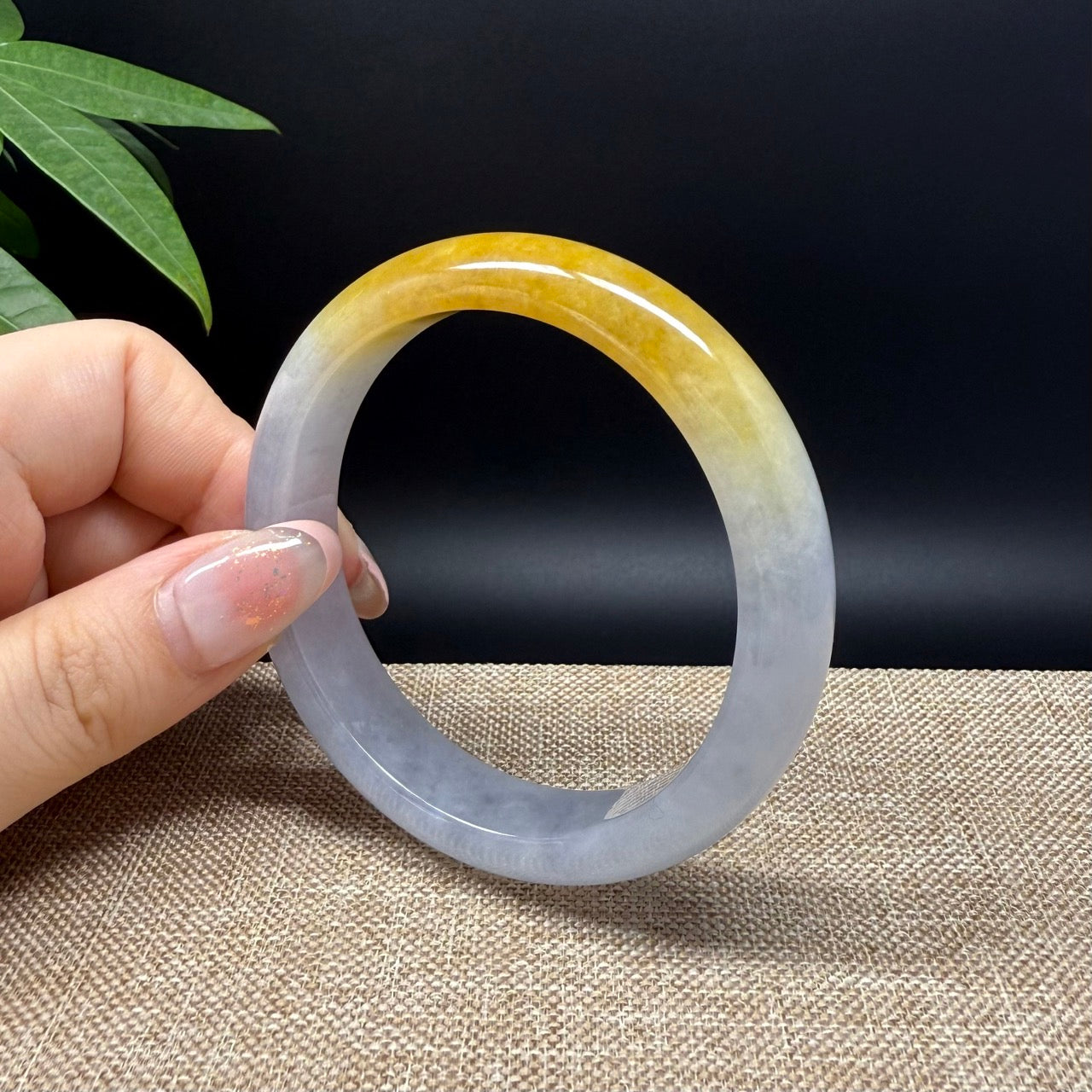 Genuine Burmese Yellow Green lavender Jade Jadeite Bangle Bracelet ( 57.9mm )