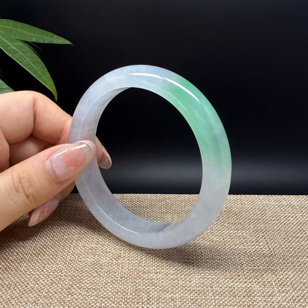 Genuine Burmese Icy Green Jade Jadeite Bangle Bracelet ( 58.5mm )