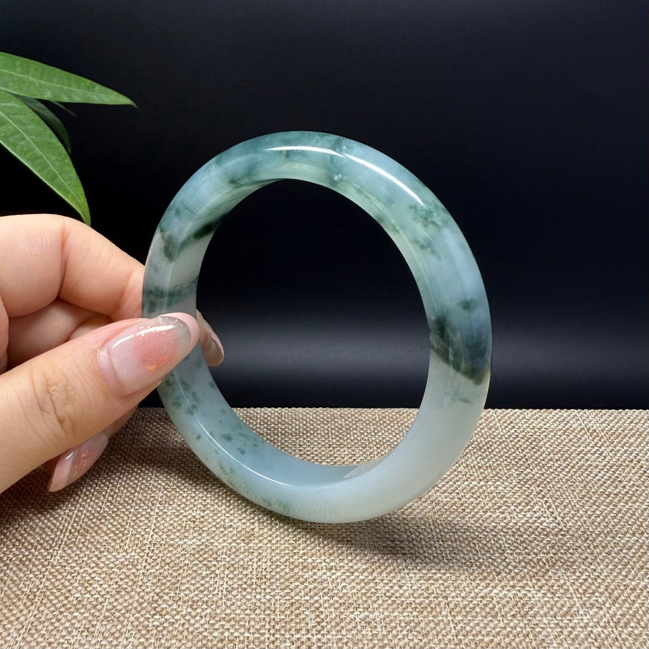 Genuine Burmese Icy Green Jade Jadeite Bangle Bracelet ( 59.7mm )