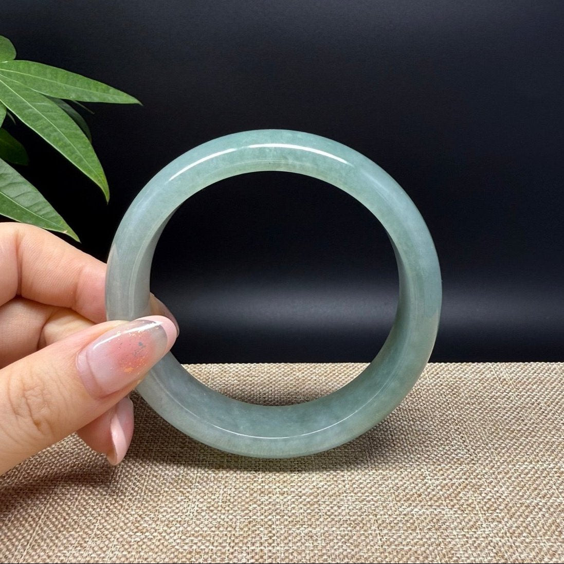 Genuine Burmese Oil Green Jade Jadeite Bangle Bracelet ( 62.5mm )