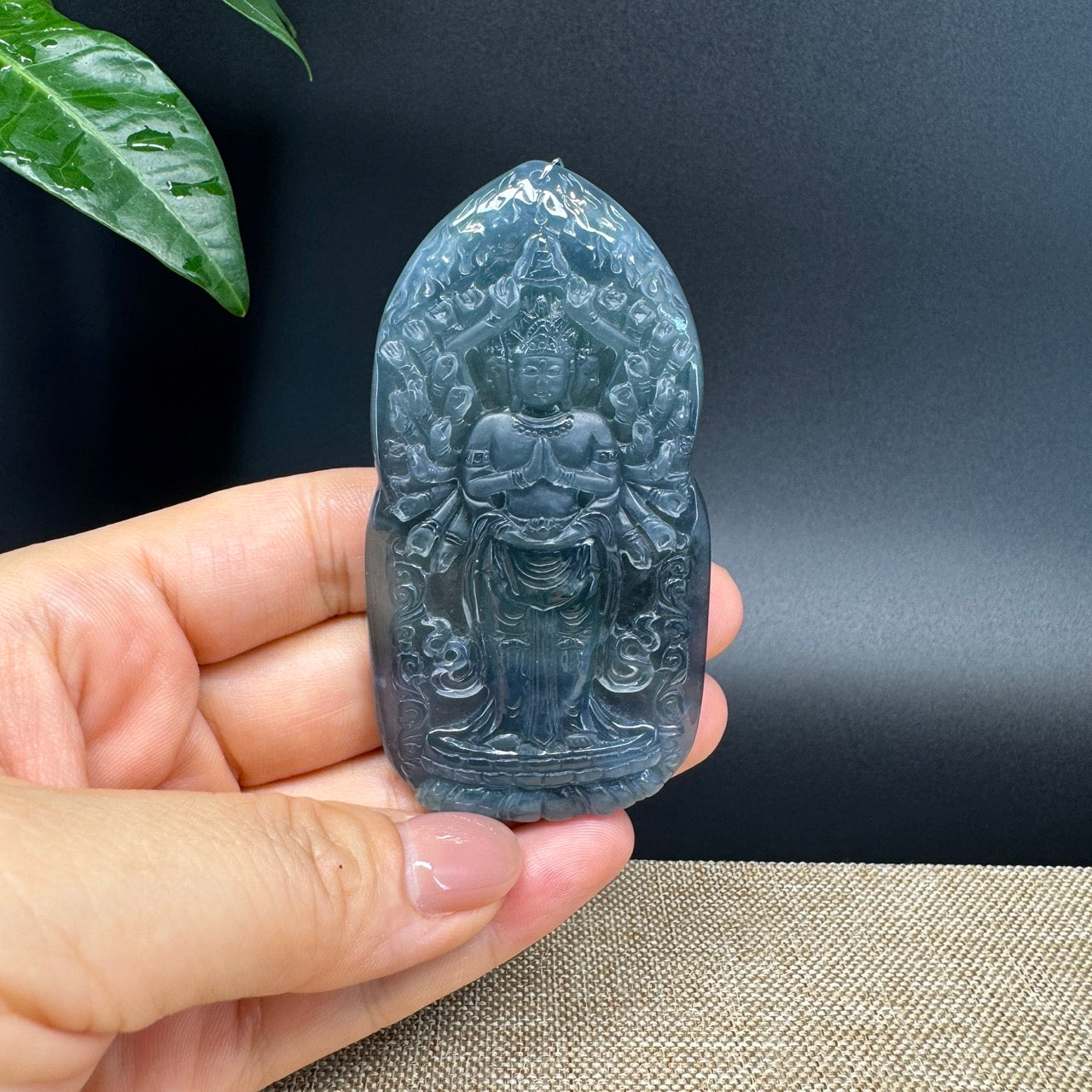 RealJade® Co. High Natural Guatemalan Blue Jadeite Jade Thousand armed Guanyin Pendant