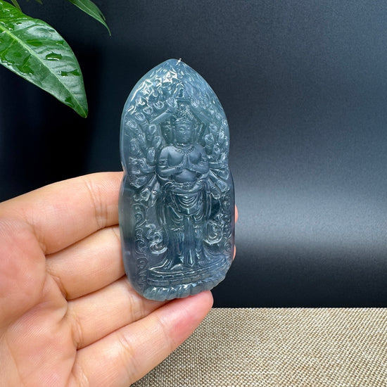 RealJade® Co. High Natural Guatemalan Blue Jadeite Jade Thousand armed Guanyin Pendant