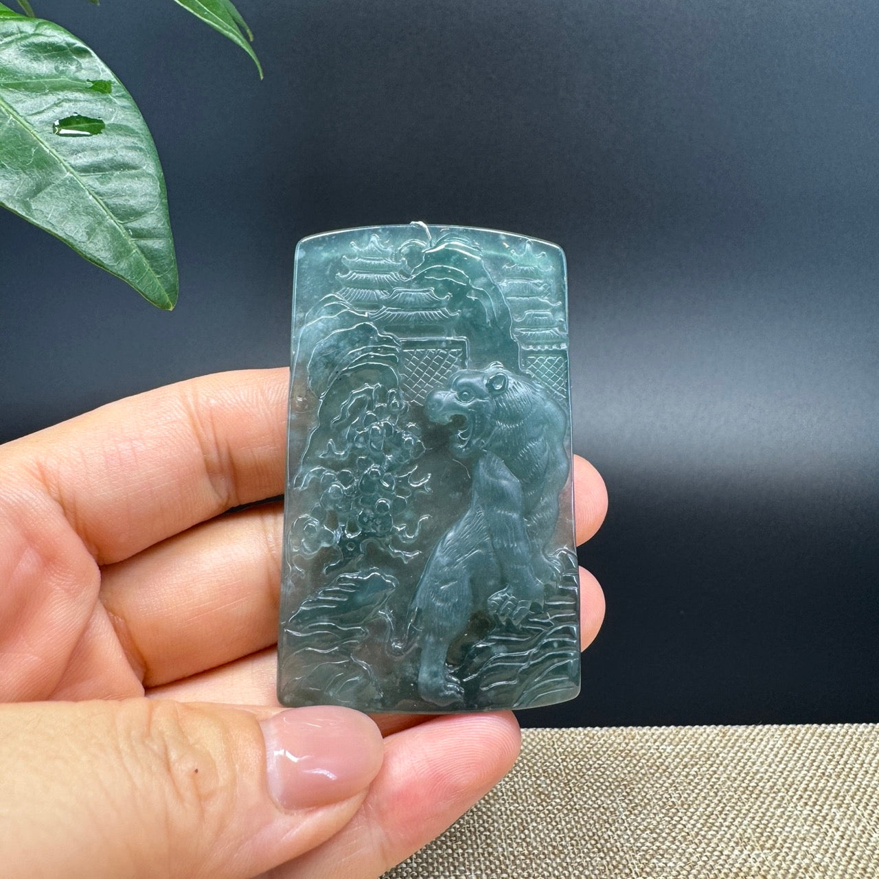 RealJade® Co. High Natural Guatemalan Blue Jadeite Jade Tiger Pendant