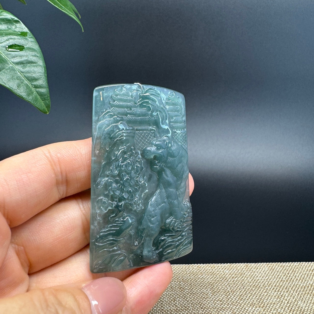 RealJade® Co. High Natural Guatemalan Blue Jadeite Jade Tiger Pendant