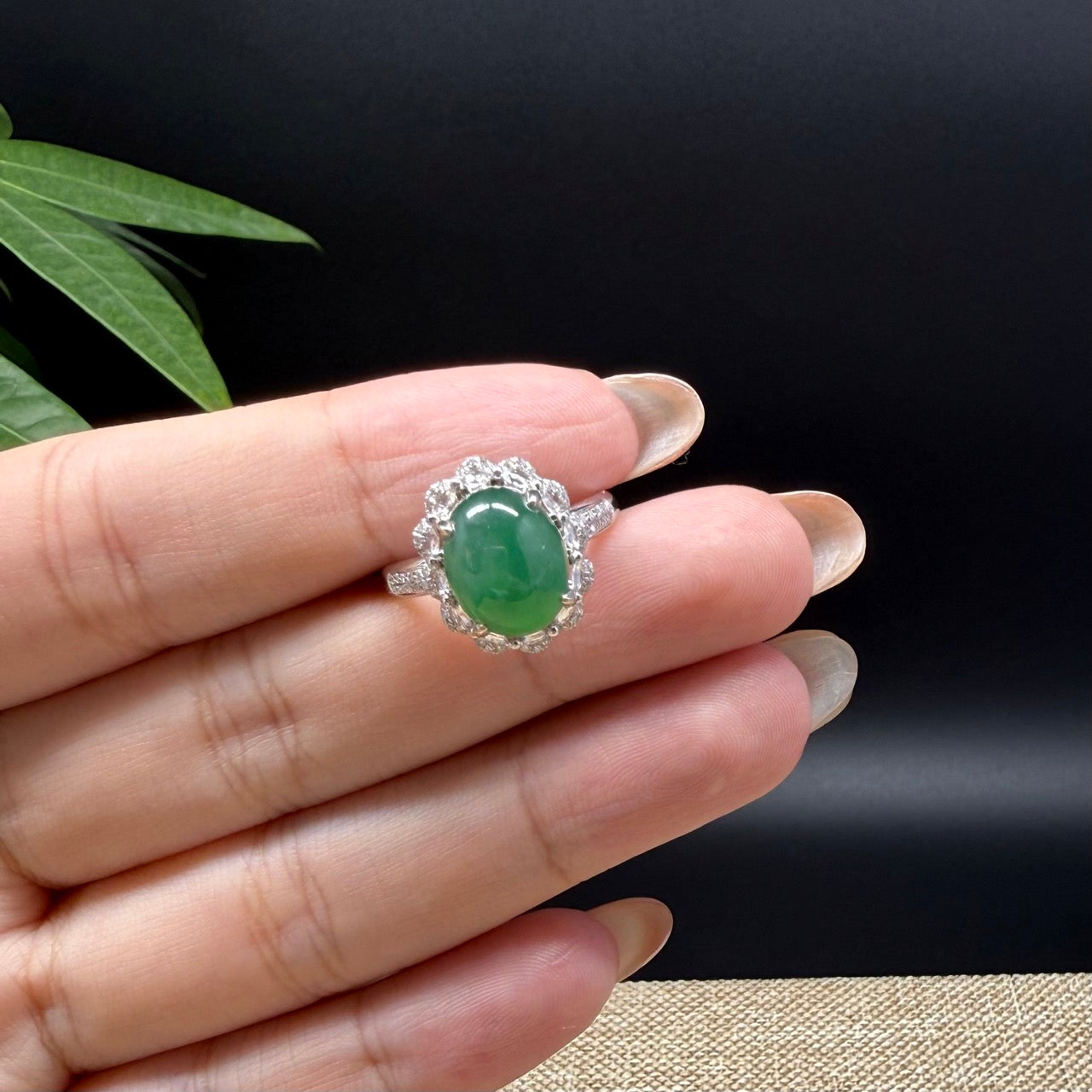 RealJade® "Signature Signet" 18K White Gold Icy Green Jadeite Jade Ring