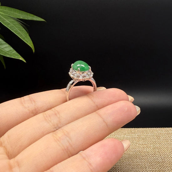 RealJade® "Signature Signet" 18K White Gold Icy Green Jadeite Jade Ring