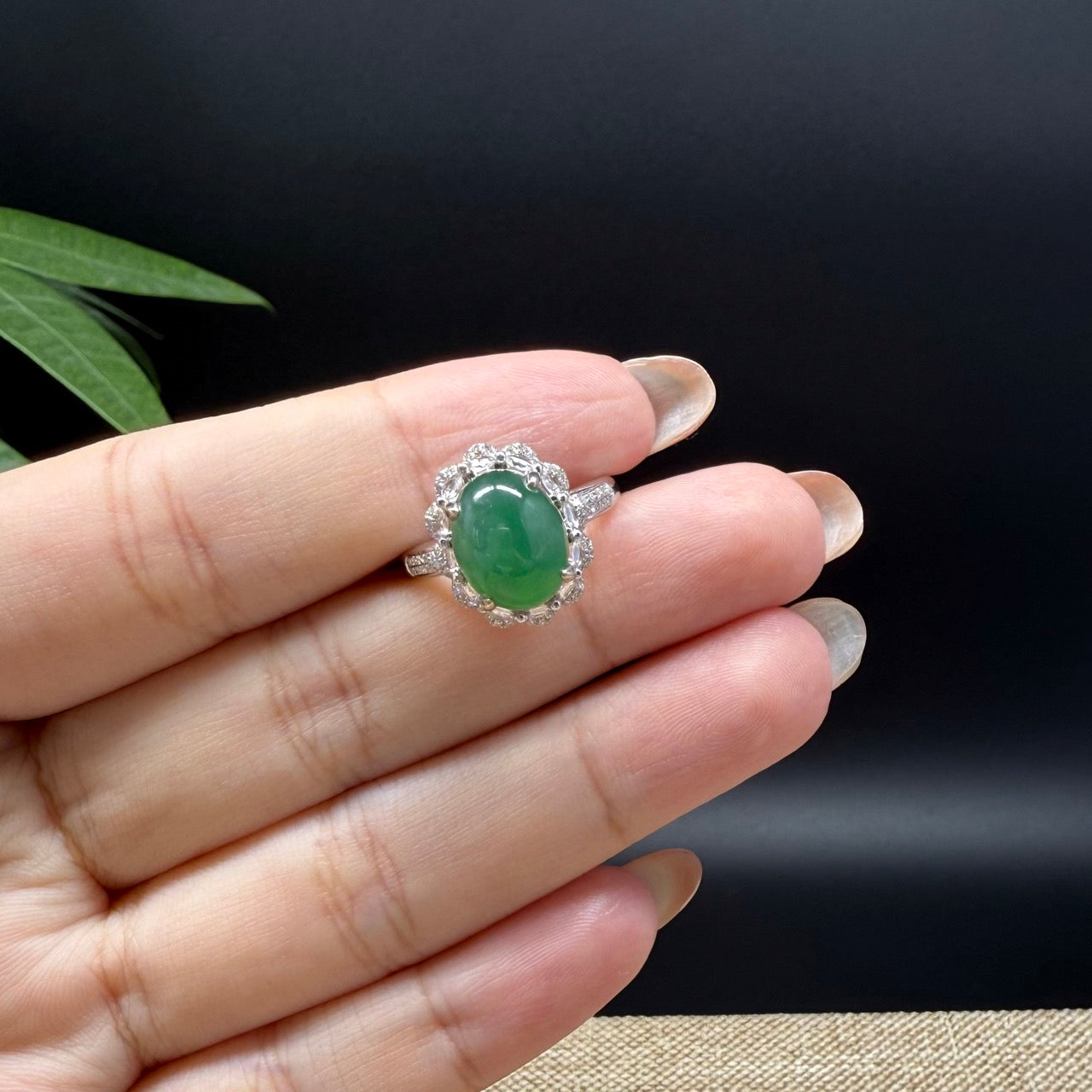 RealJade® "Signature Signet" 18K White Gold Icy Green Jadeite Jade Ring