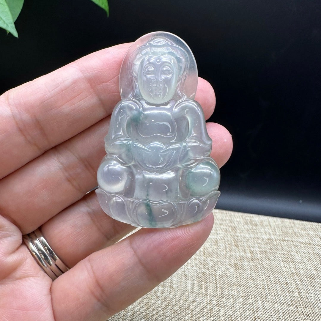 "Goddess of Compassion" Genuine Burmese Jadeite Jade Guanyin Necklace