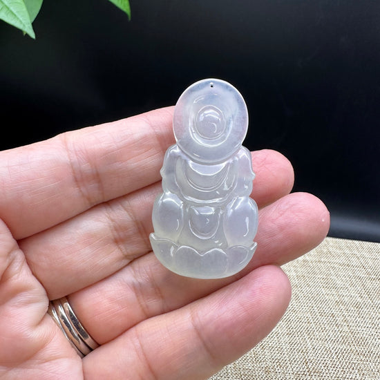 "Goddess of Compassion" Genuine Burmese Jadeite Jade Guanyin Necklace