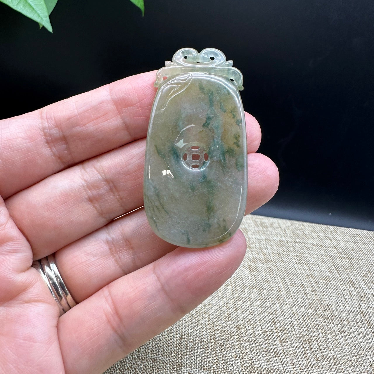 Natural Light Jadeite Jade Fu Bei Pendant Necklace