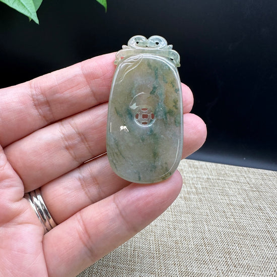 Natural Light Jadeite Jade Fu Bei Pendant Necklace