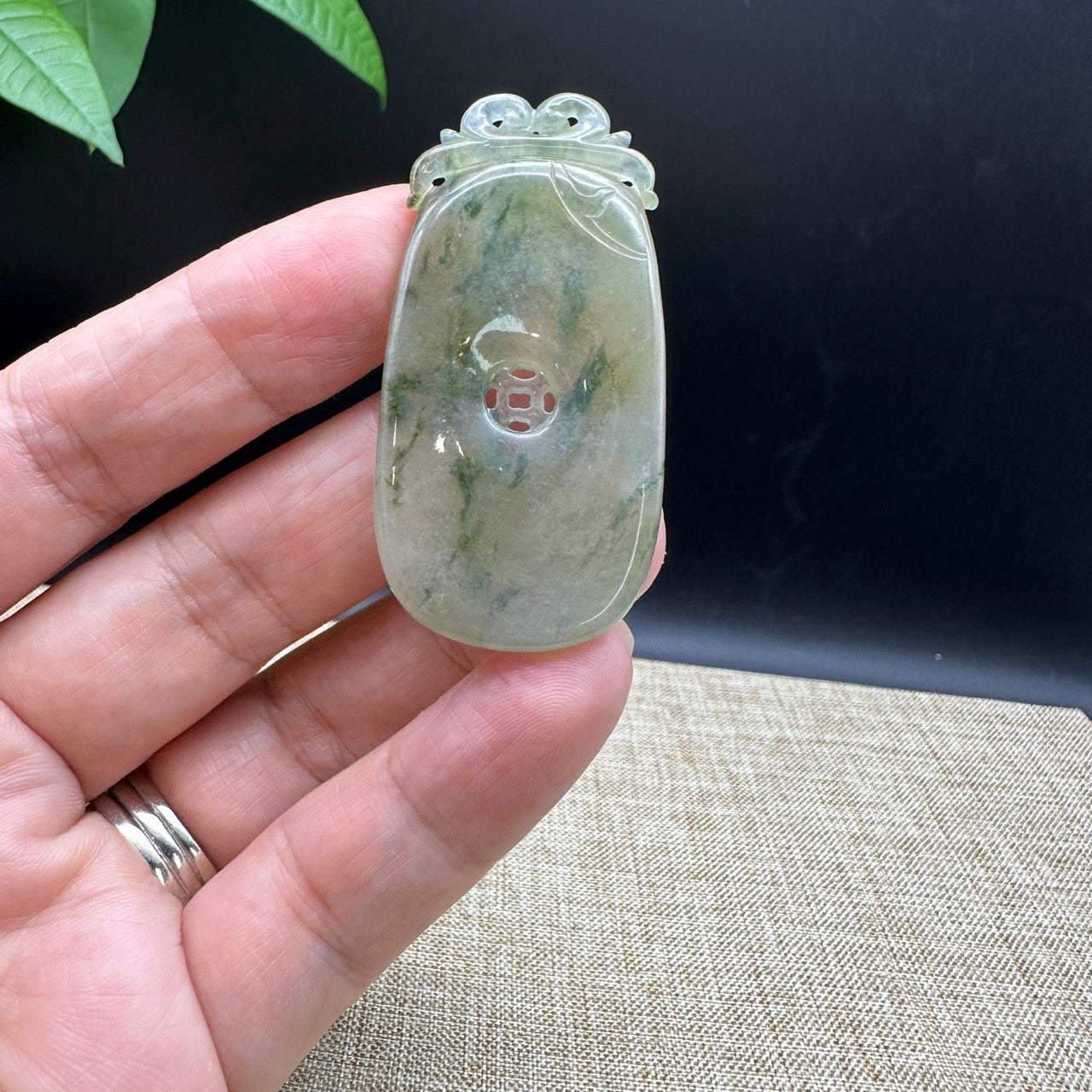 Natural Light Jadeite Jade Fu Bei Pendant Necklace