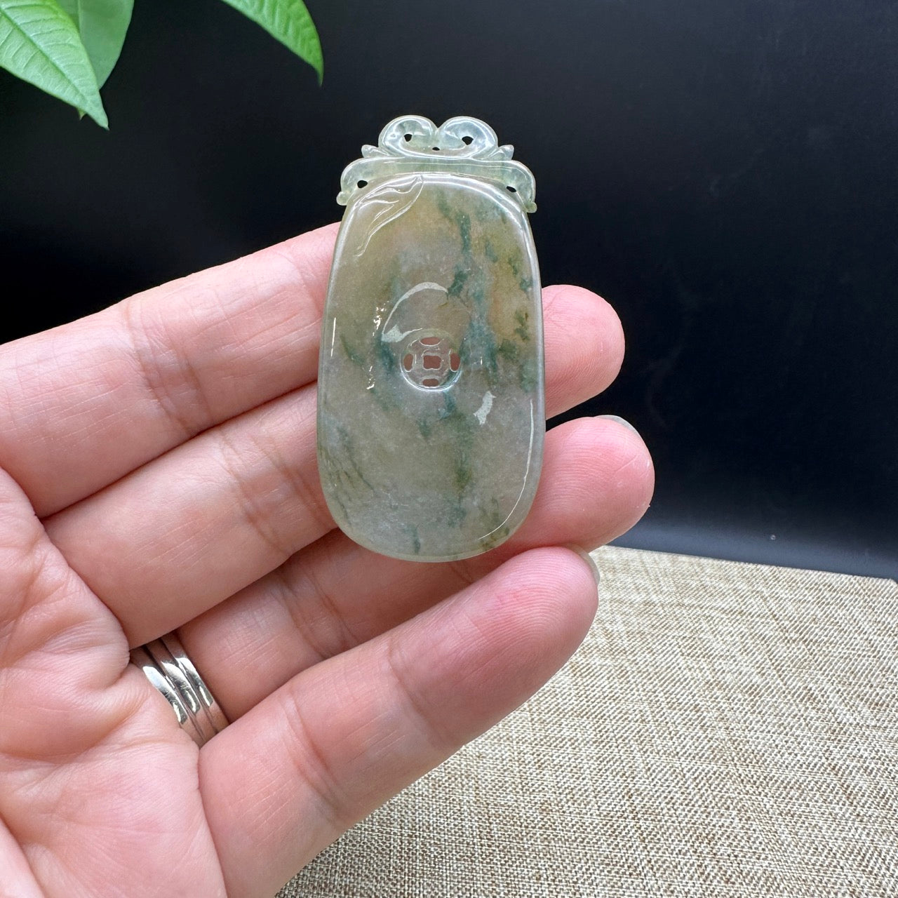 Natural Light Jadeite Jade Fu Bei Pendant Necklace