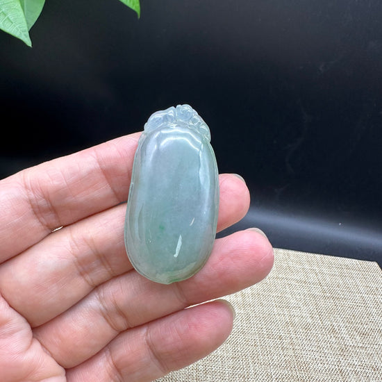 Natural Ice Blue Green Jadeite Jade Shou Tao ( longevity Peach ) Necklace