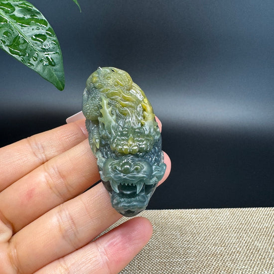 RealJade® Co. High Natural Guatemalan Blue Jadeite Jade Dragon Pendant