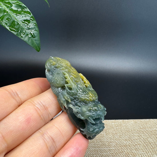 RealJade® Co. High Natural Guatemalan Blue Jadeite Jade Dragon Pendant