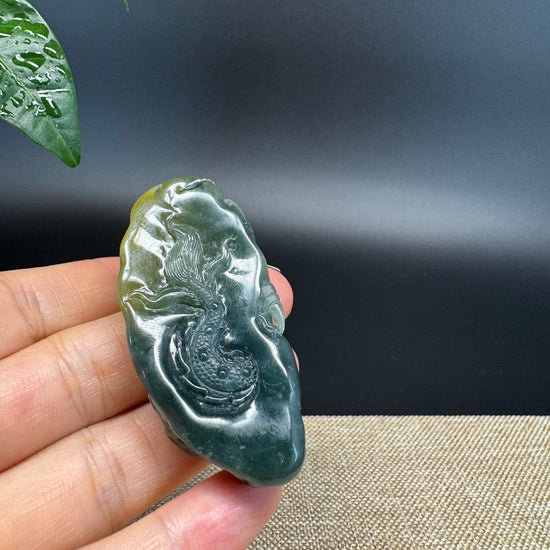 RealJade® Co. High Natural Guatemalan Blue Jadeite Jade Dragon Pendant