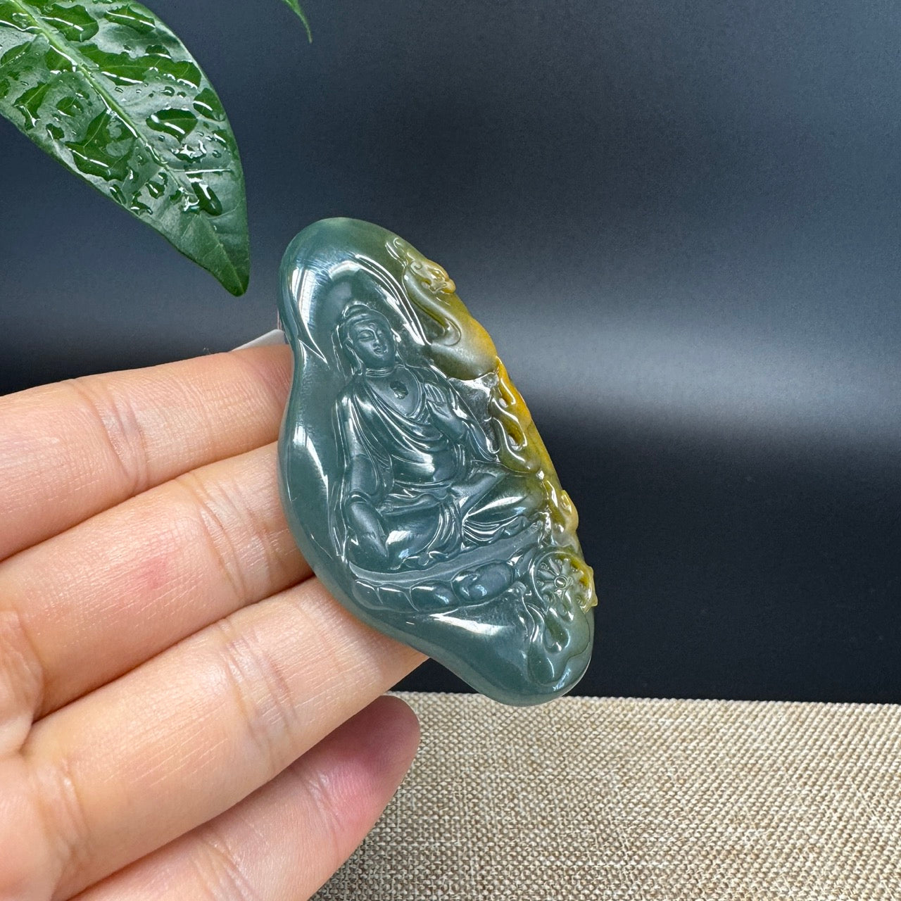 RealJade® Co. High Natural Guatemalan Blue Jadeite Jade GuanYin Pendant