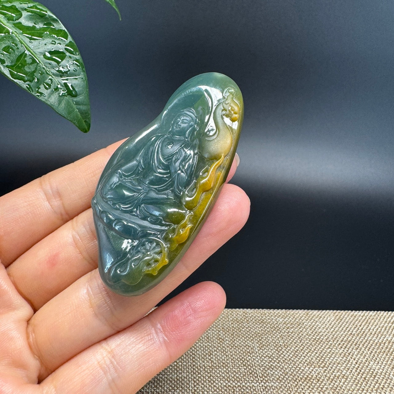 RealJade® Co. High Natural Guatemalan Blue Jadeite Jade GuanYin Pendant