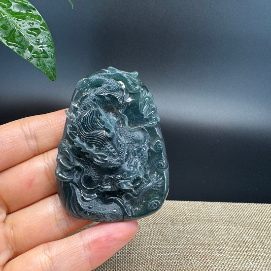 RealJade® Co. High Natural Guatemalan Blue Jadeite Jade Dragon Pendant