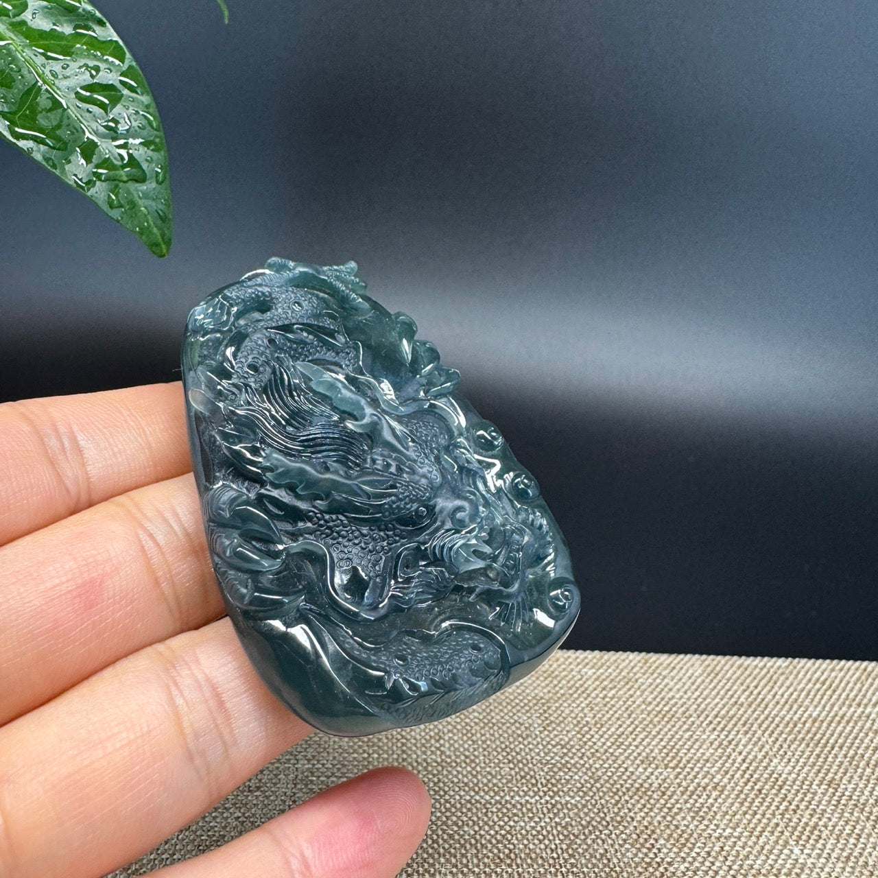 RealJade® Co. High Natural Guatemalan Blue Jadeite Jade Dragon Pendant