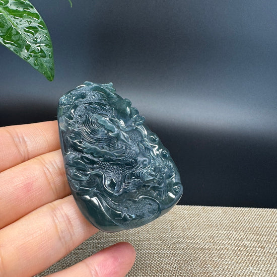 RealJade® Co. High Natural Guatemalan Blue Jadeite Jade Dragon Pendant