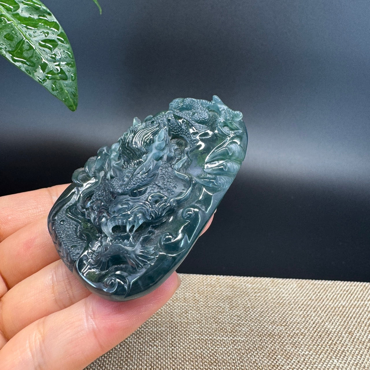 RealJade® Co. High Natural Guatemalan Blue Jadeite Jade Dragon Pendant